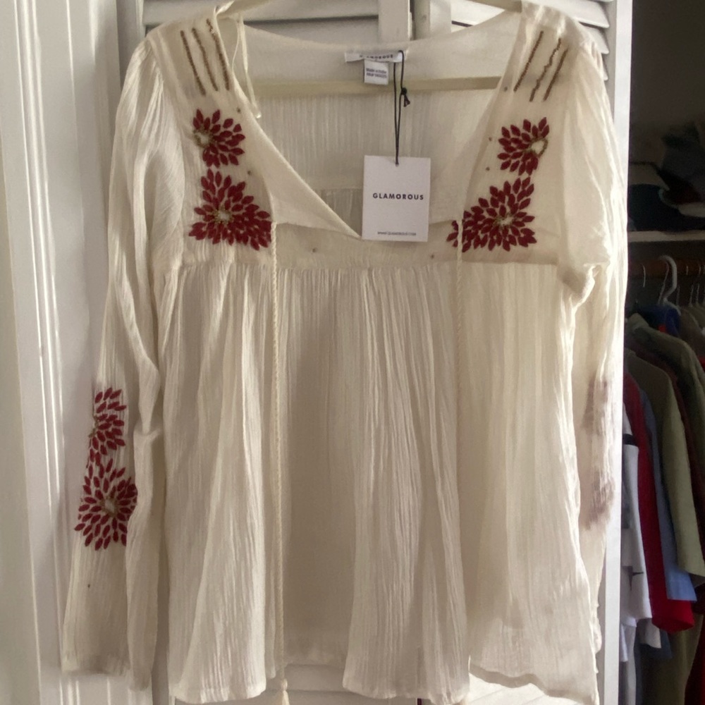 Glamorous Brand gauze top with embroidery detail, size M